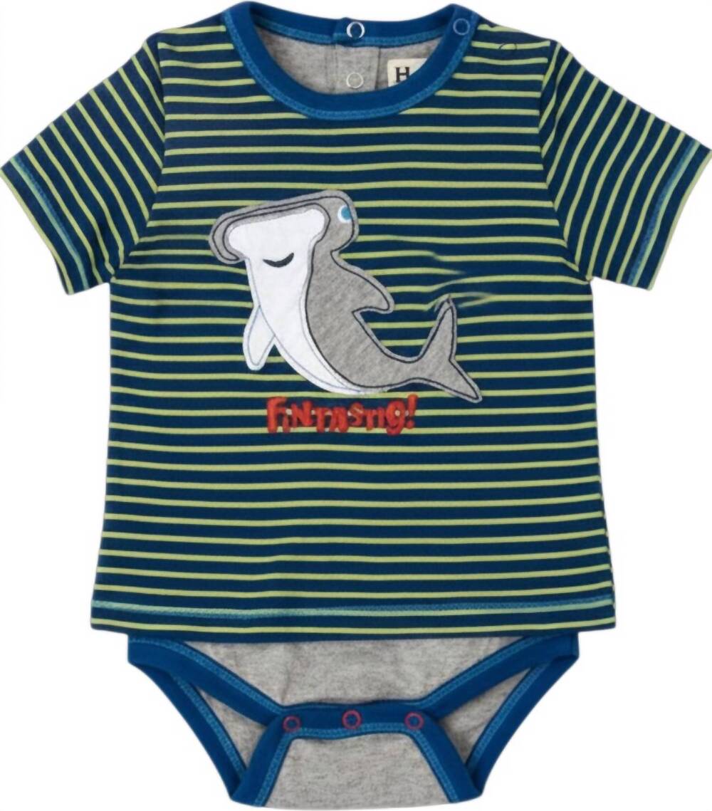 NEW HATLEY kids 2fer shark applique onesie in blue